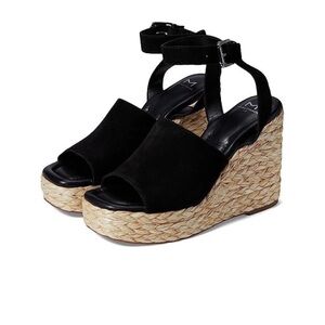 Marc Fisher Black Woven Espadrille Wedge Sandals